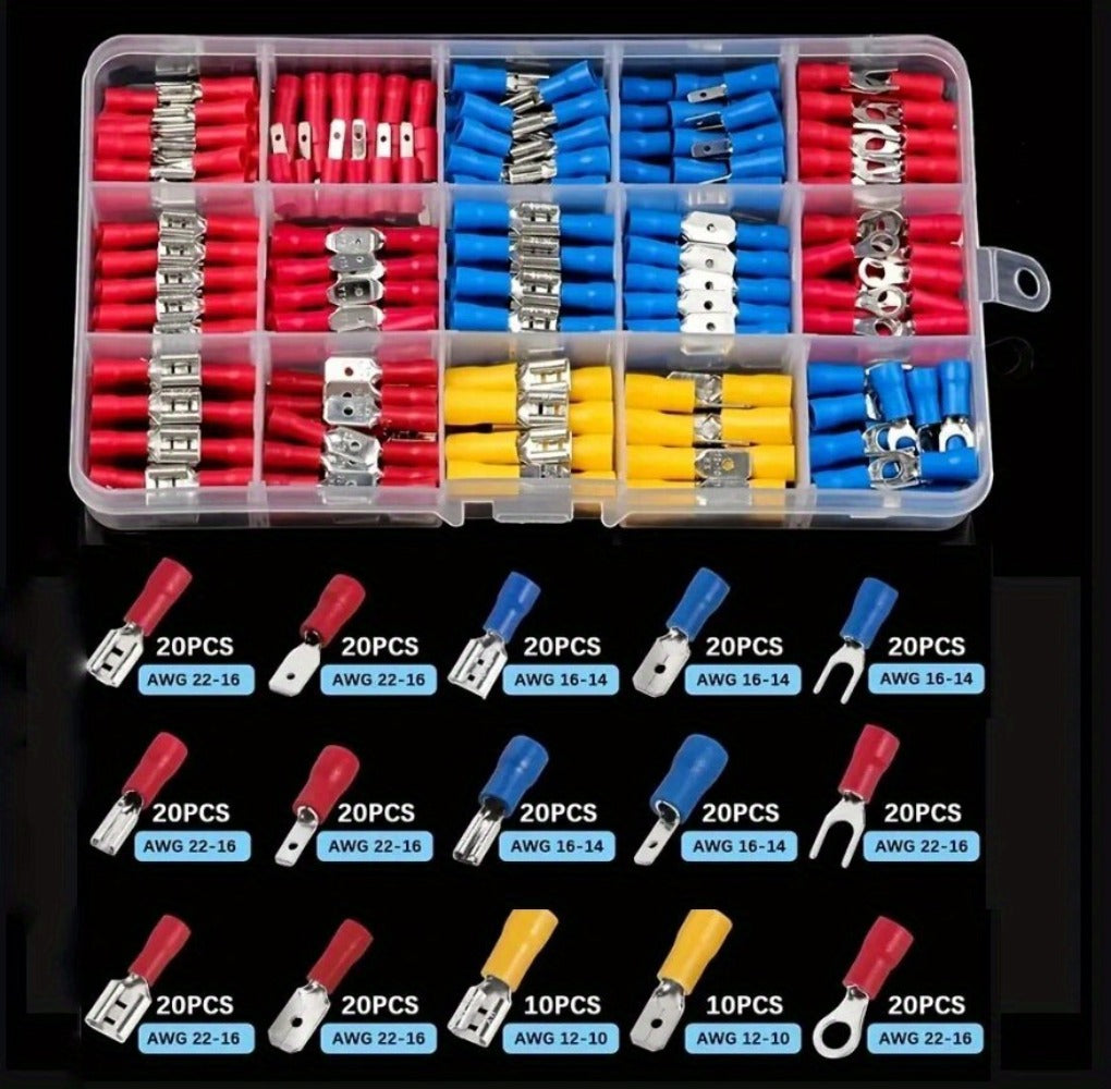 Electrical Crimp Terminals 280pcs Assorted Kit – Insulated Ring Fork Spade & Butt Wire Connectors for Automotive Marine & Home Wiring, Universal Cable Connector Set with Storage Case