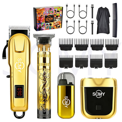 Cordless Hair Clipper Set for Men & Women — Professional Wireless Barber Clippers with T-Blade Trimmer, LED Screen, Adjustable Taper Lever, Rechargeable USB, Steel Blades, Home & Travel Grooming Kit