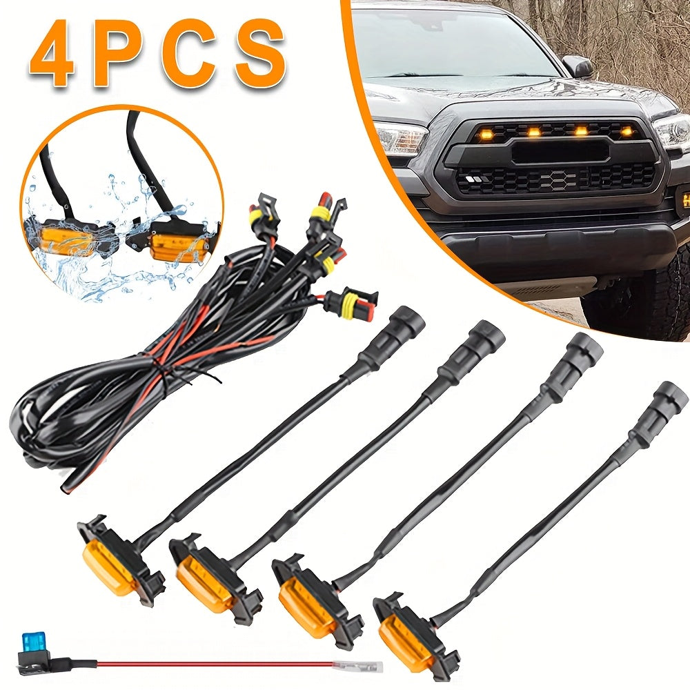 4pcs LED Amber Off-Road Vehicle Lights, LED Grille Lights Set of 4, Amber Accent Lighting Kit for Vehicle Front Grill, 12V Hardwired Automotive Decoration Lights, Universal Fit with LED Source, No Battery Required