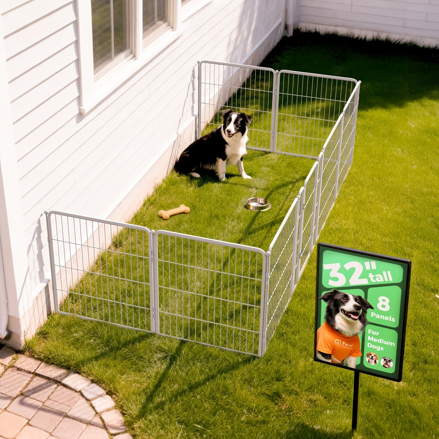 Dog Playpen with Gate – Heavy Duty Metal Pet Exercise Pen for Large Medium Small Dogs, 8/16/24/32/48 Panels, 24/32/40/45/50 Inch Height, Portable Indoor Outdoor Dog Fence for Yard Garden RV Camping