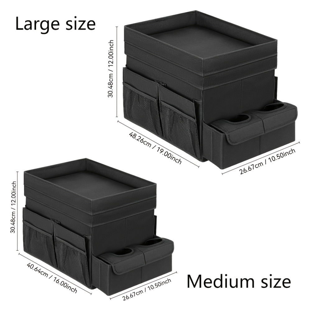 Car Seat Organizer with Cup Holder & Cooler Compartment – Multi-Pocket Backseat Storage Bag for Adults, Front & Rear Seat Travel Tray, Sturdy Handles, Neutral Design, Medium & Large