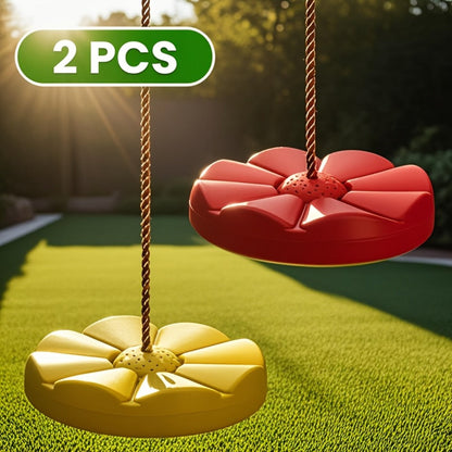 Flower Shaped Outdoor Swing Set 2 Pack Kids Backyard Hanging Swing Seat with Adjustable Rope 11.8in Diameter for Playground Courtyard Amusement Park Ages 3+