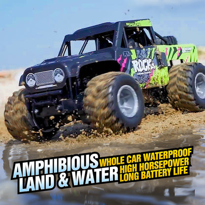 Amphibious RC Car 1:16 Scale 4WD Waterproof Land & Water Remote Control Monster Truck – 2 Rechargeable Batteries, All-Terrain RC Truck for Boys Kids Ages 4+, Birthday Christmas Gift