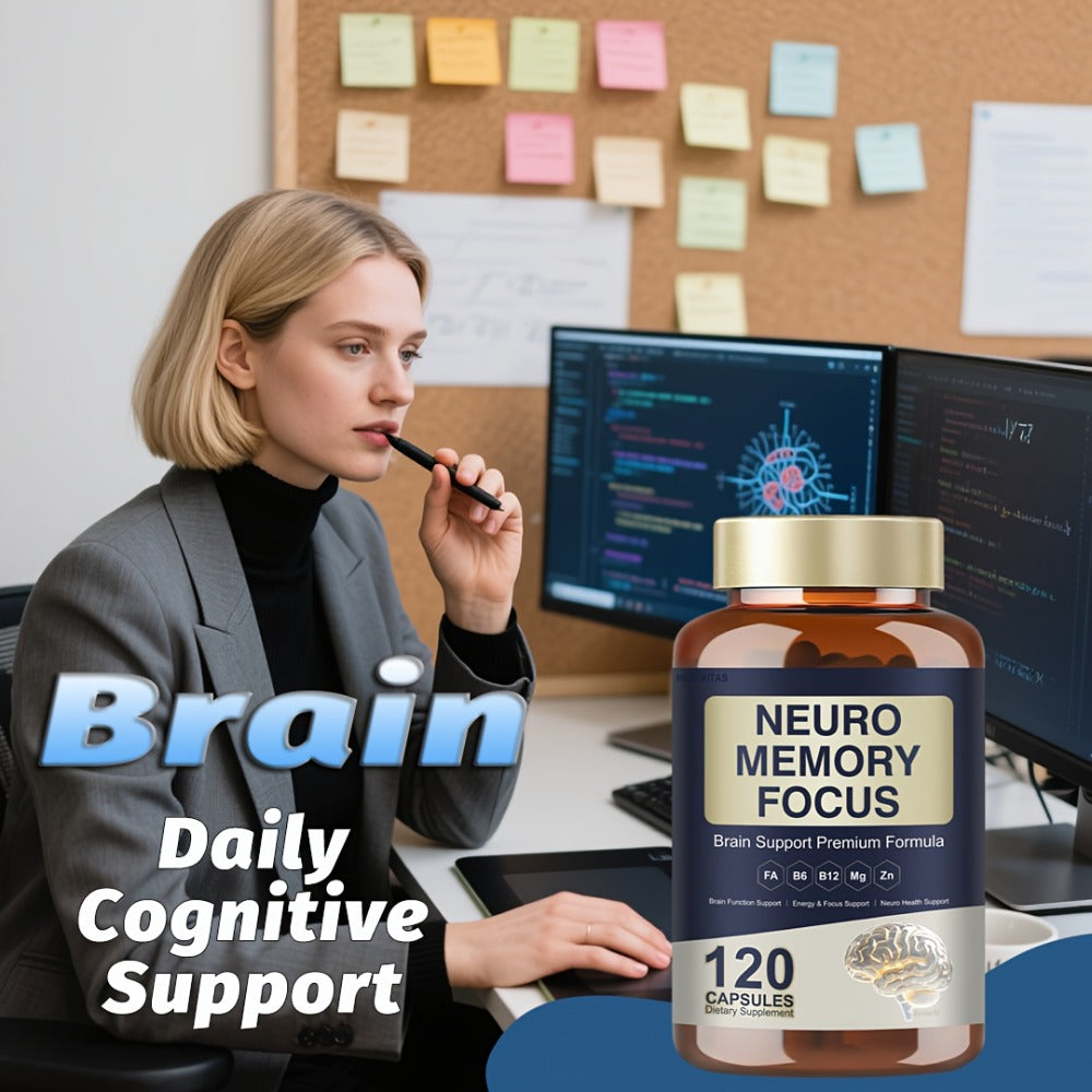 Memory Focus Brain Supplement 120 Capsules – Advanced Nootropic Formula with Ginkgo Biloba, Bacopa Monnieri, Alpha GPC & L-Tyrosine – Mental Clarity & Cognitive Support for Men and Women – Gluten-Free