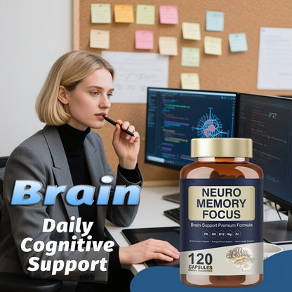 Memory Focus Brain Supplement 120 Capsules – Advanced Nootropic Formula with Ginkgo Biloba, Bacopa Monnieri, Alpha GPC & L-Tyrosine – Mental Clarity & Cognitive Support for Men and Women – Gluten-Free