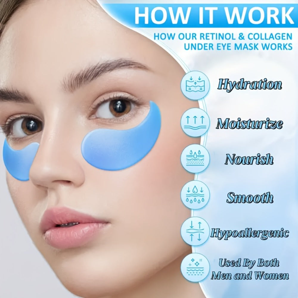 Retinol Collagen Eye Mask 60pcs 80g – Firming Under Eye Patches for Dark Circles, Puffiness, Sagging & Fine Lines, Deep Moisturizing Anti-Aging Eye Pads Gift for Women All Skin Types