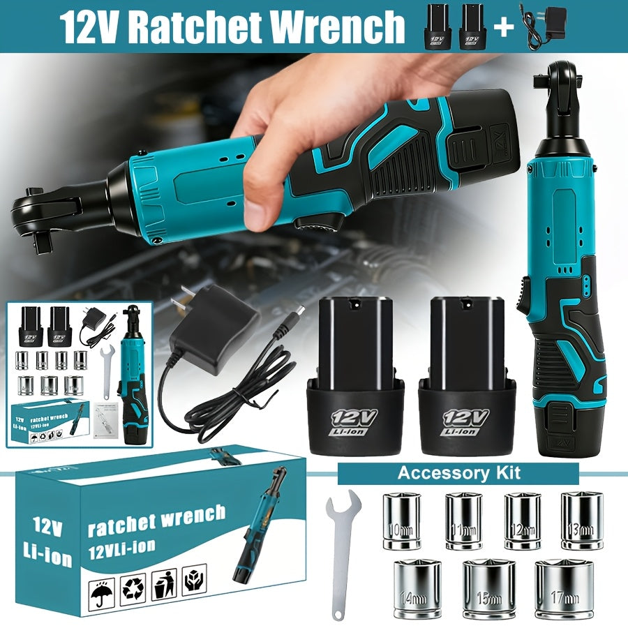 Set of Cordless Electric Ratchet Wrenches, Featuring a Brushless Electric Ratchet Wrench, 12V Cordless Ratchet Tool Kit, Ideal for Automotive Repairs Involving Screws And Nuts, Comes with a Battery And Quick Charger