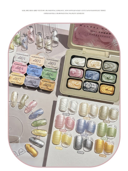 Pearlescent Nail Gel 9-Grid Shell Shimmer Mother of Pearl Cream Oil Painting Gel Polish Set – Multicolor Glitter Iridescent Spiral Design for Salon & DIY Nail Art, Gift for Women & Girls
