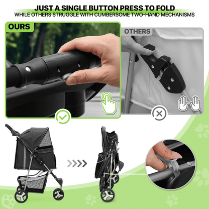 Pet Jogger Stroller 3-Wheel for Small & Medium Dogs & Cats up to 33 lbs - Foldable Oxford Waterproof Dog Cat Pram with 360° Swivel Wheels, Shock Absorber, Rear Brakes, Cup Holder & Storage Basket, 11 Colors