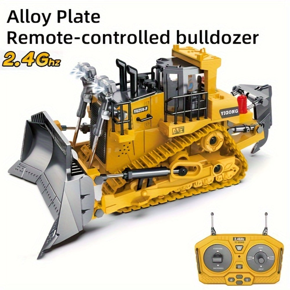 RC Construction Vehicle Toy 2.4GHz Remote Control Excavator Bulldozer Loader with Alloy Metal Cover Lights & Sound Effects – Crawler Tractor Truck for Boys Ages 8+ Birthday Christmas Gift