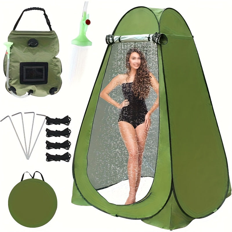 Pop-Up Privacy Tent with Portable Camping Toilet for Adults, Foldable Outdoor Shower Changing Potty Tent Kit with 12 Toilet Bags, Ground Stakes & Windproof Ropes for Camping, Hiking, Travel & Picnics