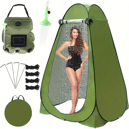 Pop-Up Privacy Tent with Portable Camping Toilet for Adults, Foldable Outdoor Shower Changing Potty Tent Kit with 12 Toilet Bags, Ground Stakes & Windproof Ropes for Camping, Hiking, Travel & Picnics