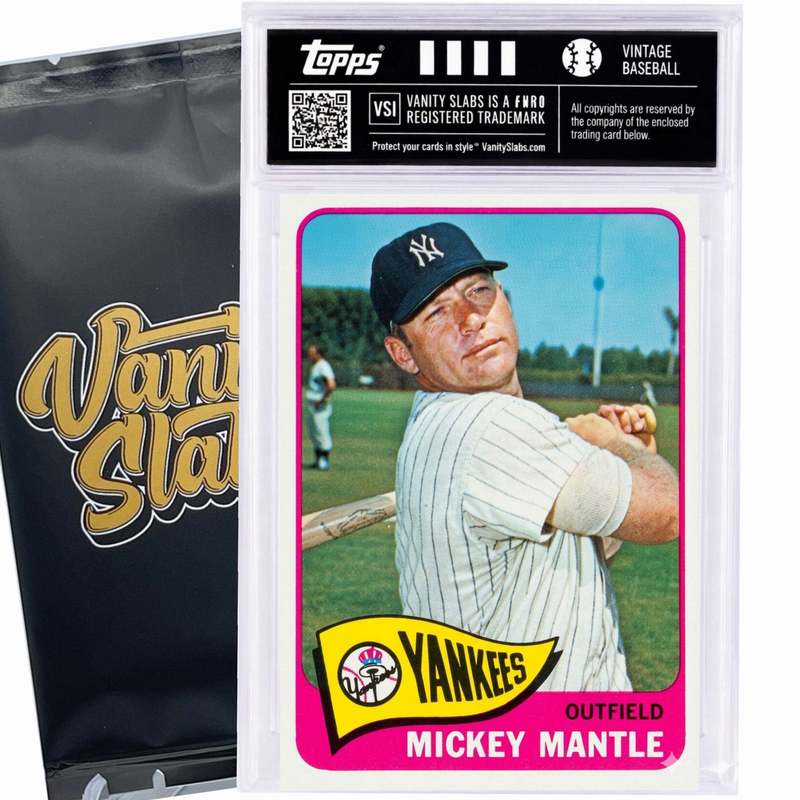 Vintage Baseball Card Mystery Slab 1965 Topps – 1 Random Authentic Card Encased in Vanity Slab | 598-Card Set Chase | Mickey Mantle, Willie Mays & Hall of Famers Possible | Collector Gift