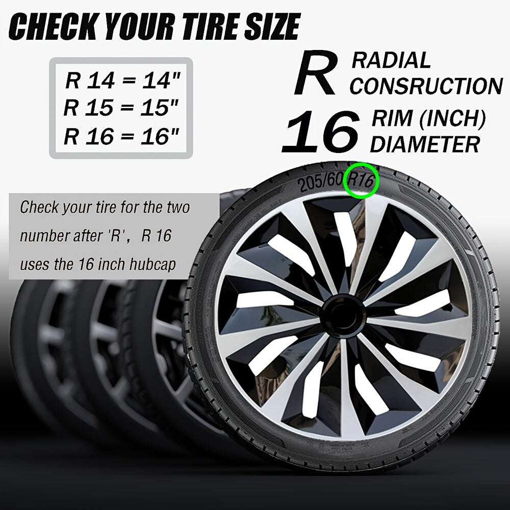 15 Inch/16 Inch Universal Hubcaps, 4pcs/Set Full Cover Wheel Hub Covers, Snap-On Wheel Covers for Auto Tire Replacement, Exterior Decoration of Car Wheels, Durable Construction, Fits R15/R16 Tire & Rim for All Makes And Models