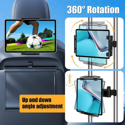 2pcs Car Headrest Tablet Mount for 5.5-18.4" for iPad & Phones - Adjustable, 360° Rotating Holder with Soft Sponge Padding, Black