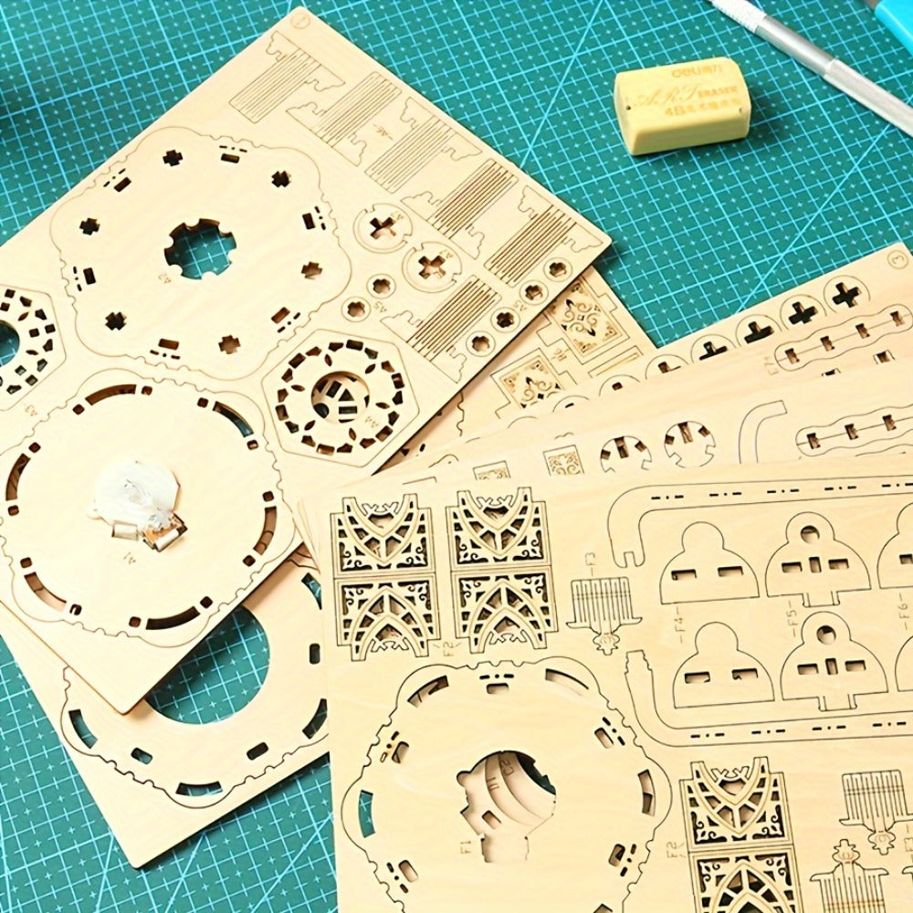 LED Wooden Lantern Model Kit – Rotating Mechanical 3D Wooden Puzzle for Adults & Teens, Glowing Vintage Desk Decor Display, Unique Christmas Birthday Gift for Puzzle Lovers & Craft Enthusiasts