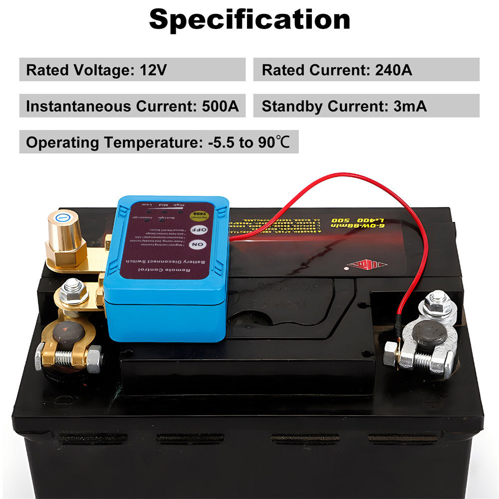 Battery Disconnect Switch Remote 12V 24V 240A – Wireless Kill Switch Auto Cut-Off Magnetic Relay, Anti-Drain Anti-Theft for Car Truck RV ATV UTV Boat Motorcycle Trailer