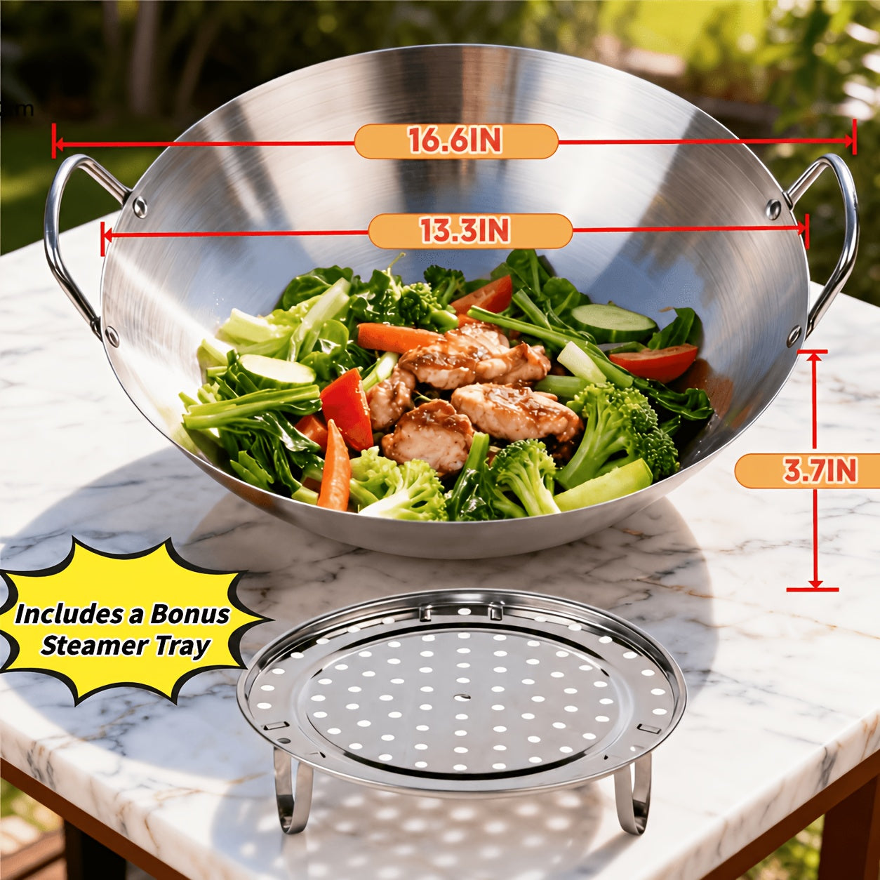 Stainless Steel Wok & Frying Pan – Non-Stick Skillet for Home Kitchen, Restaurant & Camping, Ergonomic Handle, Easy Clean, 30/36/38CM