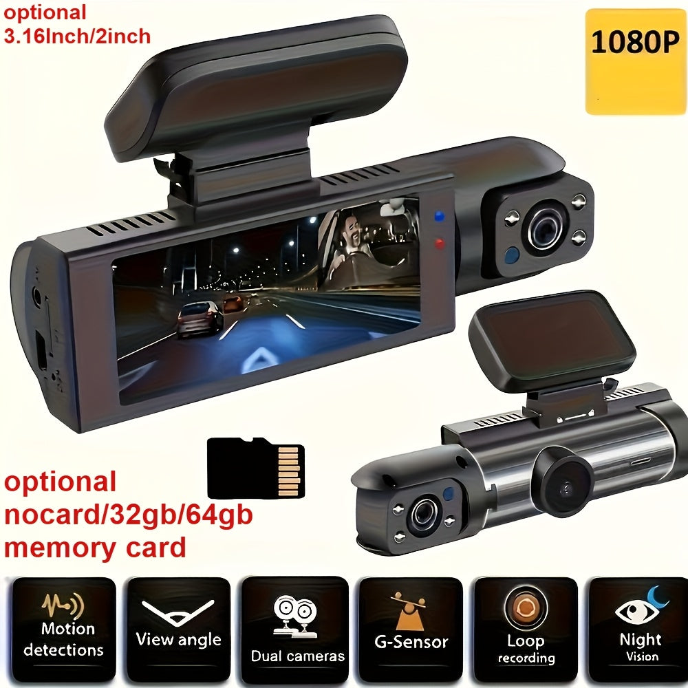 CAMECHO 1080P Dual Camera, Dash Cam For Cars, Front And Inside, Car Camera With IR Night Vision, Loop Recording, Wide Angle Car DVR Camera Optional 3.16 Inch/2inch, Dual Lens Car Dashboard Video Cam.optional No Card/32gb/64gb Memory Card