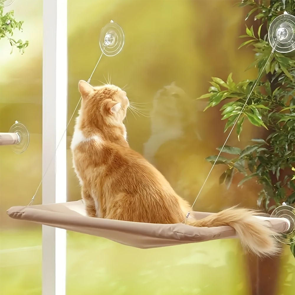 Cat Window Hammock Bed Ultra Soft - Cozy Cloud Plush Perch for Cats, Secure Suction Cup Mount Window Seat, Space-Saving Cat Sunbathing Bed for Indoor Cats, Feline Naptime Lounger Khaki