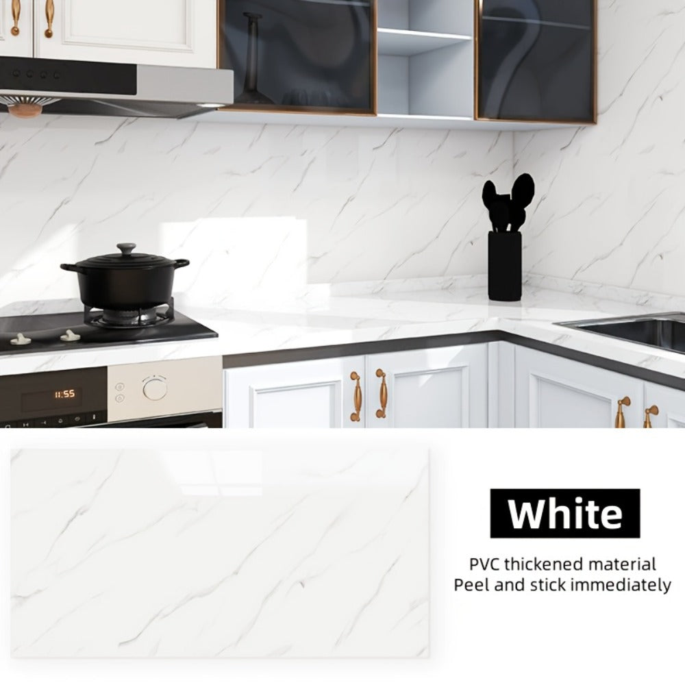 Marble Peel and Stick Wall Panels Self-Adhesive 3D Decorative Tiles - Glossy Marble Sheets for Bathroom Kitchen Living Room - Removable Vinyl Planks White Grey Black Imitation Stone DIY Home Decor