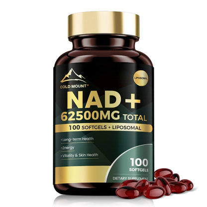 NAD+ Supplement 62500mg with Nicotinamide Riboside & Trans-Resveratrol — Healthy Aging, Brain Health, Memory & Focus Support | Sirtuin Activator | 100 Softgels 50-Day Supply | 1-3 Bottle Options