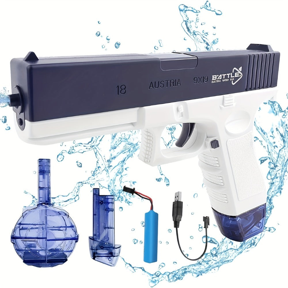 Dual Magazine Automatic Water Gun for Kids & Adults – High-Capacity Long-Range 30ft Squirt Blaster Ergonomic Grip, Blue & Pink, Pool Beach Backyard Summer Outdoor Fun