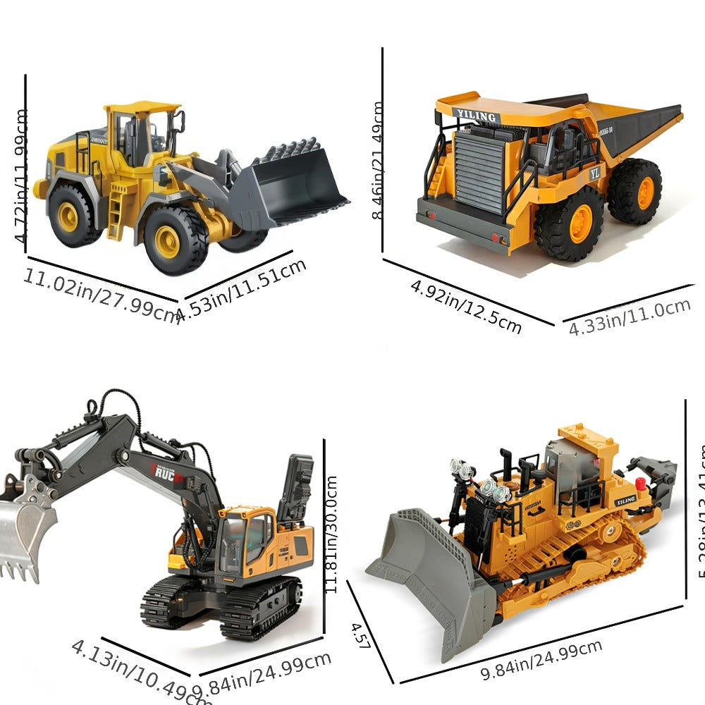 RC Construction Vehicle Toy 2.4GHz Remote Control Excavator Bulldozer Loader with Alloy Metal Cover Lights & Sound Effects – Crawler Tractor Truck for Boys Ages 8+ Birthday Christmas Gift
