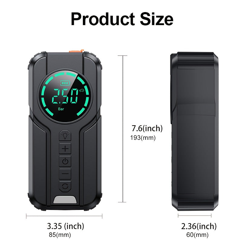 12000A-18000A 7-in-1 Vehicle Emergency Starter Power Bank with Extended Smart Jump Cables, Fast Charging, Large Display, LED Lighting, Compatible with All Gas/Diesel Engines (2.64 Gallons), Quick Vehicle Start, And Air Pump Function