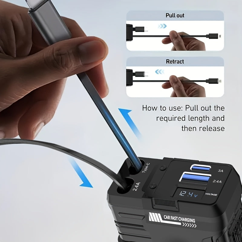 Mech Style Super Fast Car Charger, 4 In 1 Retractable Car Phone Charger 120W, Retractable Cables For Iphone And USB Car Charger, Compatible With for iphone 14/13/12/11, Galaxy, Pixel - For Ios And Android(Gift Magnetic Holders Included)