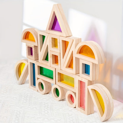 Translucent Acrylic Building Blocks for Kids – Colorful Geometric Construction Toy Set, Sensory Light Table Play, STEM Educational Toy for Toddlers, Birthday Holiday Gift for Boys & Girls Ages 3+