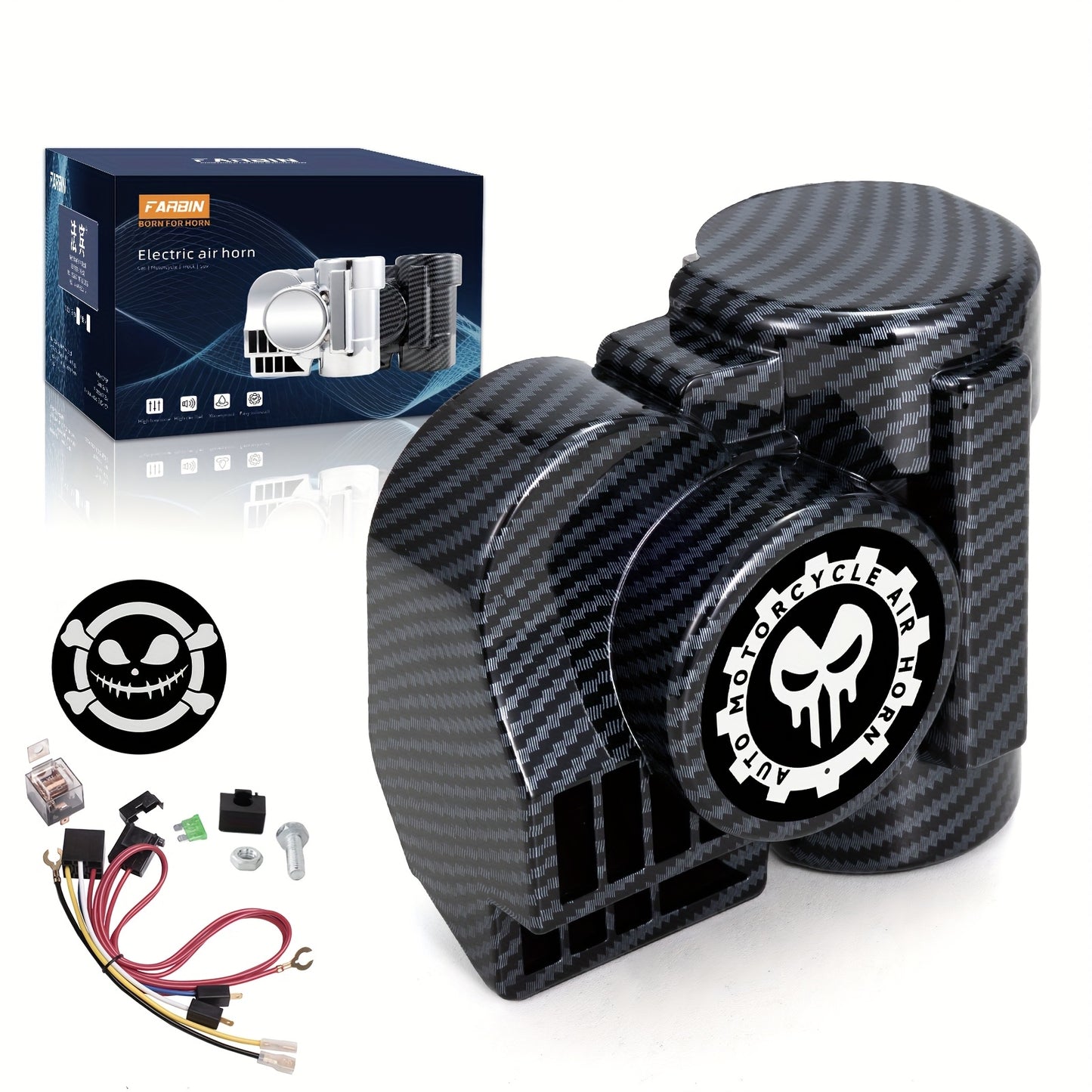12V Air Horn Super Loud Train Sound for Car Truck Motorcycle Boat SUV Universal Fit Compressor Kit with Relay Harness & Horn Cover - Black & Silver