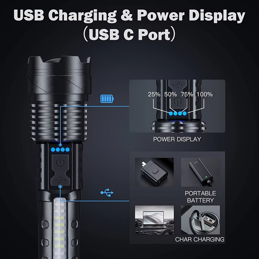 COB LED Flashlight Rechargeable – LED + COB Dual Light Source, Adjustable Floodlight, USB Rechargeable 1500mAh, Buy 1 Get 1 Free, Waterproof Torch for Camping, Fishing, Hunting & Emergency, Great Father’s Day Gift