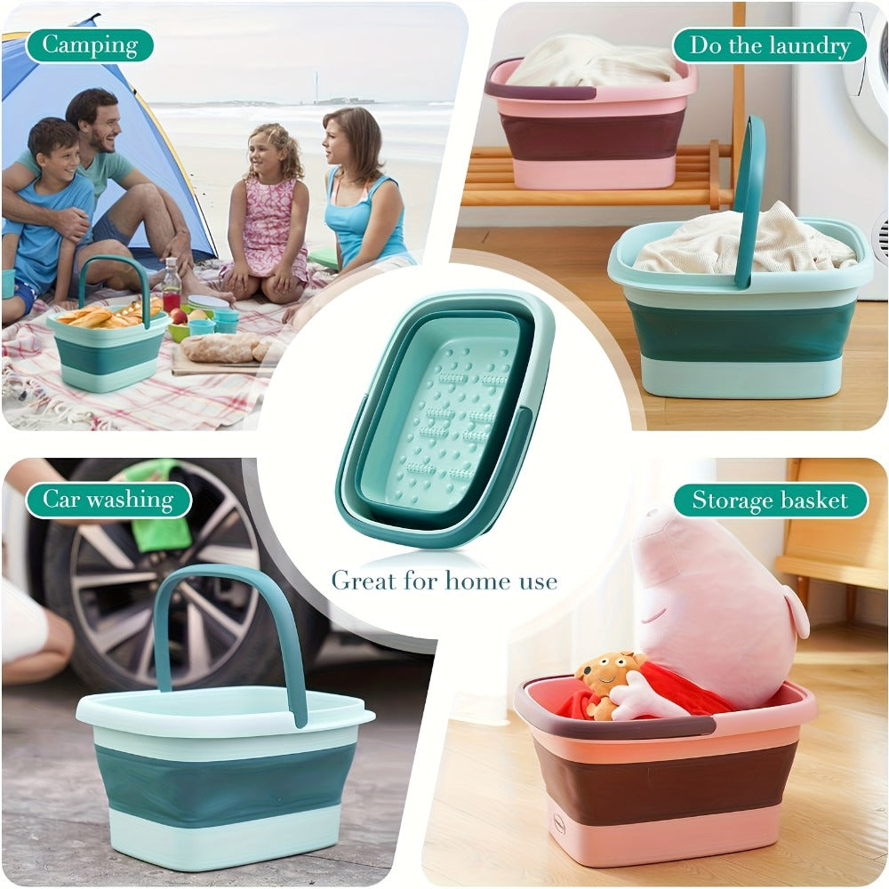 Large Collapsible Foot Soak Tub 15L 4 Gallon Foot Bath Basin Massage Acupoints Handles Foldable Multifunction Plastic Bucket Pedicure Bowl Home Spa Deep Soak Foot Relief Green