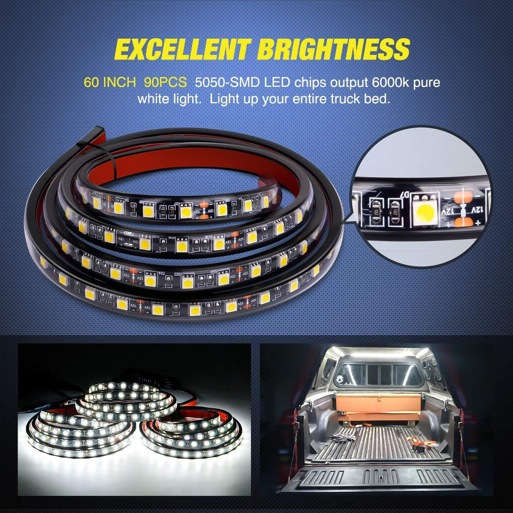 3pcs 60 Inch Bed Light Strip LED with Switch DRL Daytime Driving Light for Cargo Pickup Truck SUV RV