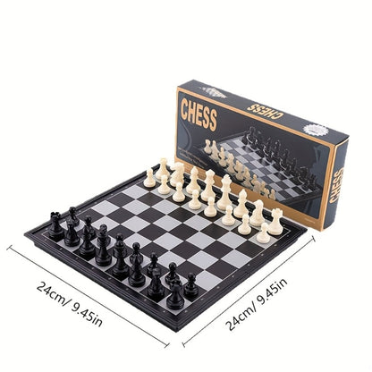 Magnetic Chess Set Folding Board 33 Pieces – 9.4 Inch Portable Travel Chess Game for Kids & Adults, Foldable Storage, Minimalist Design, Educational Strategy Game, Black & White or Wood Style