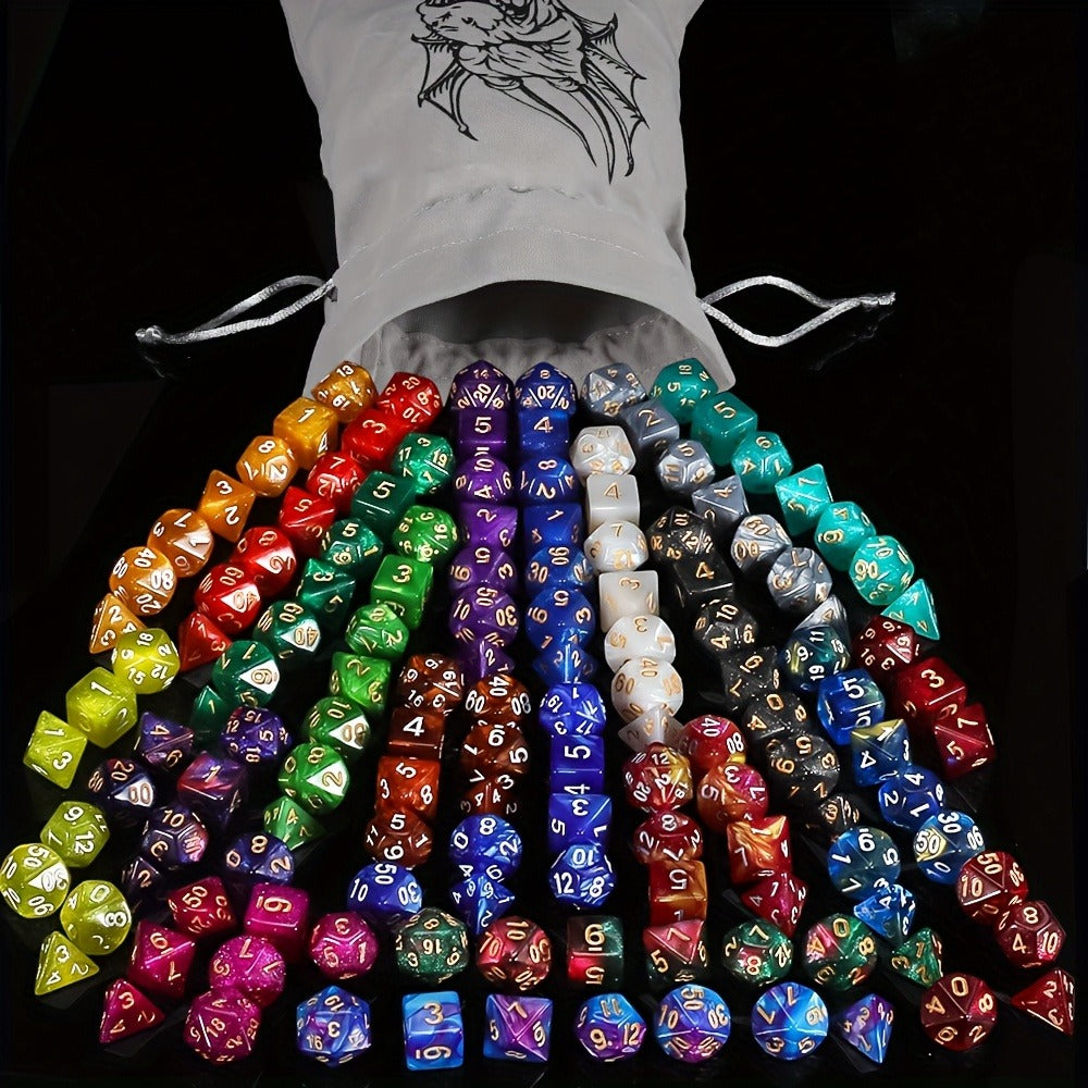DND Polyhedral Dice Set 141pcs – 20 Complete 7-Die Sets for D&D RPG Tabletop Games, Includes Velvet Bag, Acrylic Multi-Color Dice for Dungeons and Dragons, MTG, Pathfinder