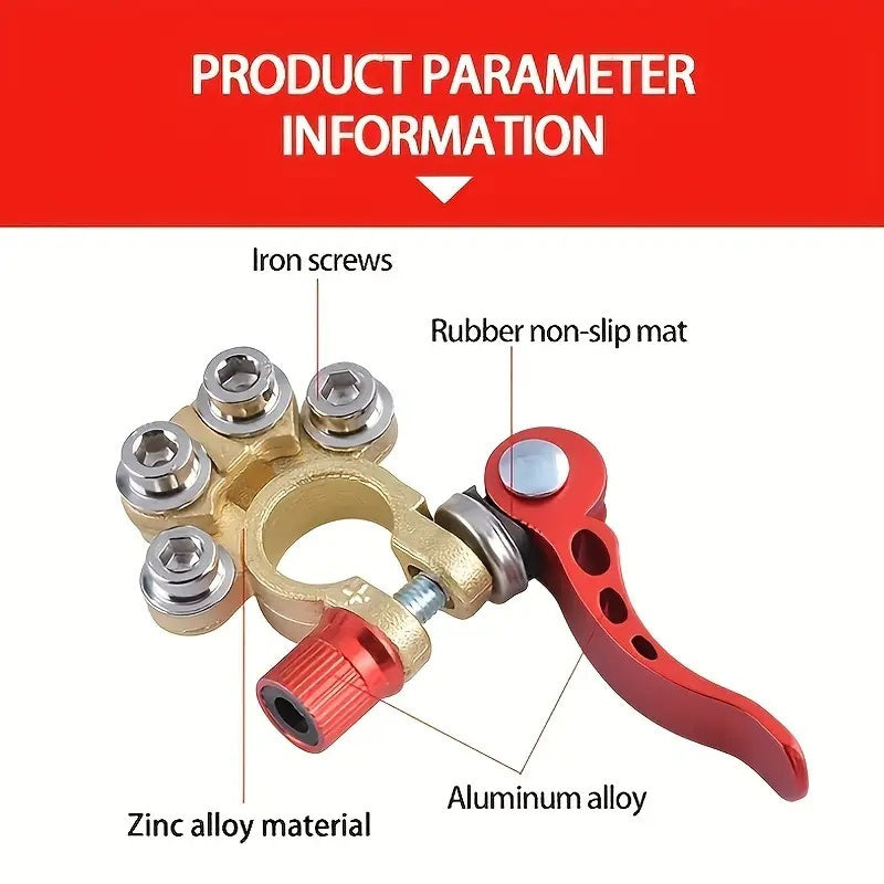 Car Battery Terminal Connectors Kit - 4-Way Quick Release Disconnect Clamps, Positive & Negative SAE/JIS Type A Posts for Car, Truck, Motorcycle & Marine (4-Piece Set, Gold)