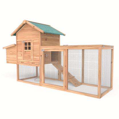 Outdoor Wooden Chicken Coop 80" – Backyard Hen House for 2-4 Chickens with Run Cage, Nesting Box & Ramp | Weather-Resistant Fir Wood Poultry Hutch, Slide-Out Tray, Wire Fencing