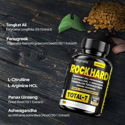 Tongkat Ali Capsules for Men — Rock Hard Formula with Tribulus Terrestris, Fenugreek & L-Citrulline | 60 Capsules, 1 Month Supply