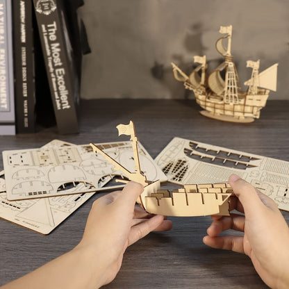 3D Wooden Model Kit Ocean Sailboat – DIY Assembly Puzzle for Adults & Teens, Handcrafted Sailing Ship Brain Teaser, Nautical Hobbyist Gift for Christmas Birthday Home Decor Display