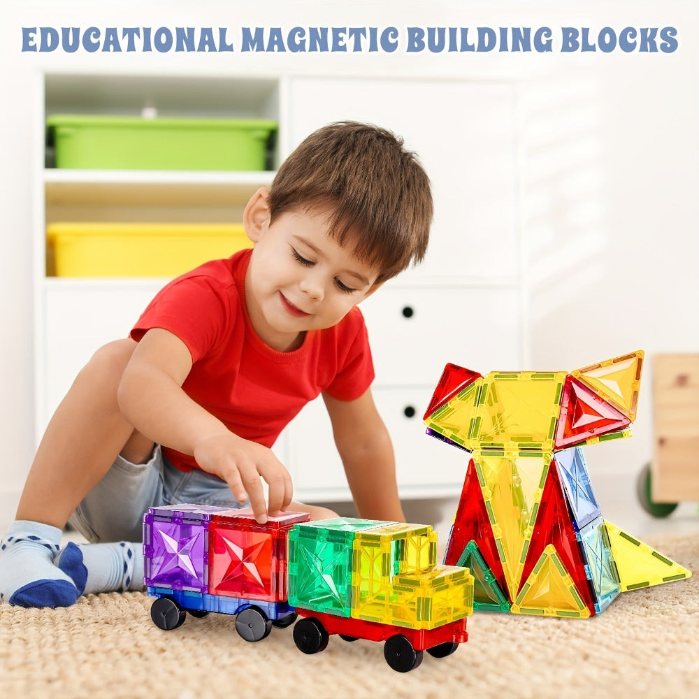 Magnetic Tiles 120pcs with 2 Toy Cars for Kids Ages 3 4 5 6 – Deluxe 3D Magnet Building Blocks Stacking Ramp Set STEM Educational Toy Creative Birthday Christmas Gift Boys Girls