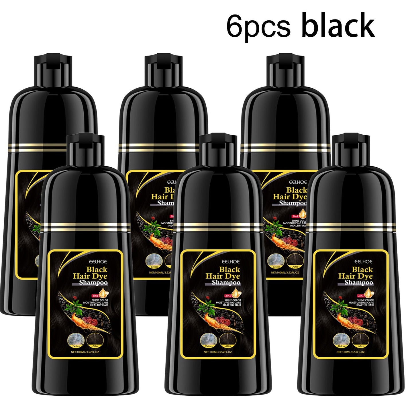 Natural Gray Hair Coverage Shampoo 6PCS Set 3-in-1 Darkening Formula – No Ammonia Color Restorer for Black & Brown Hair, Shampoo Conditioner & Color in One, 3.38oz Each for Men & Women