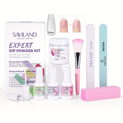 Clear Dip Powder Nail Kit 60g Starter Set - Transparent Dipping Powder with Base Coat Activator Top Coat No UV Lamp French Manicure Repair Nail Art Dip System