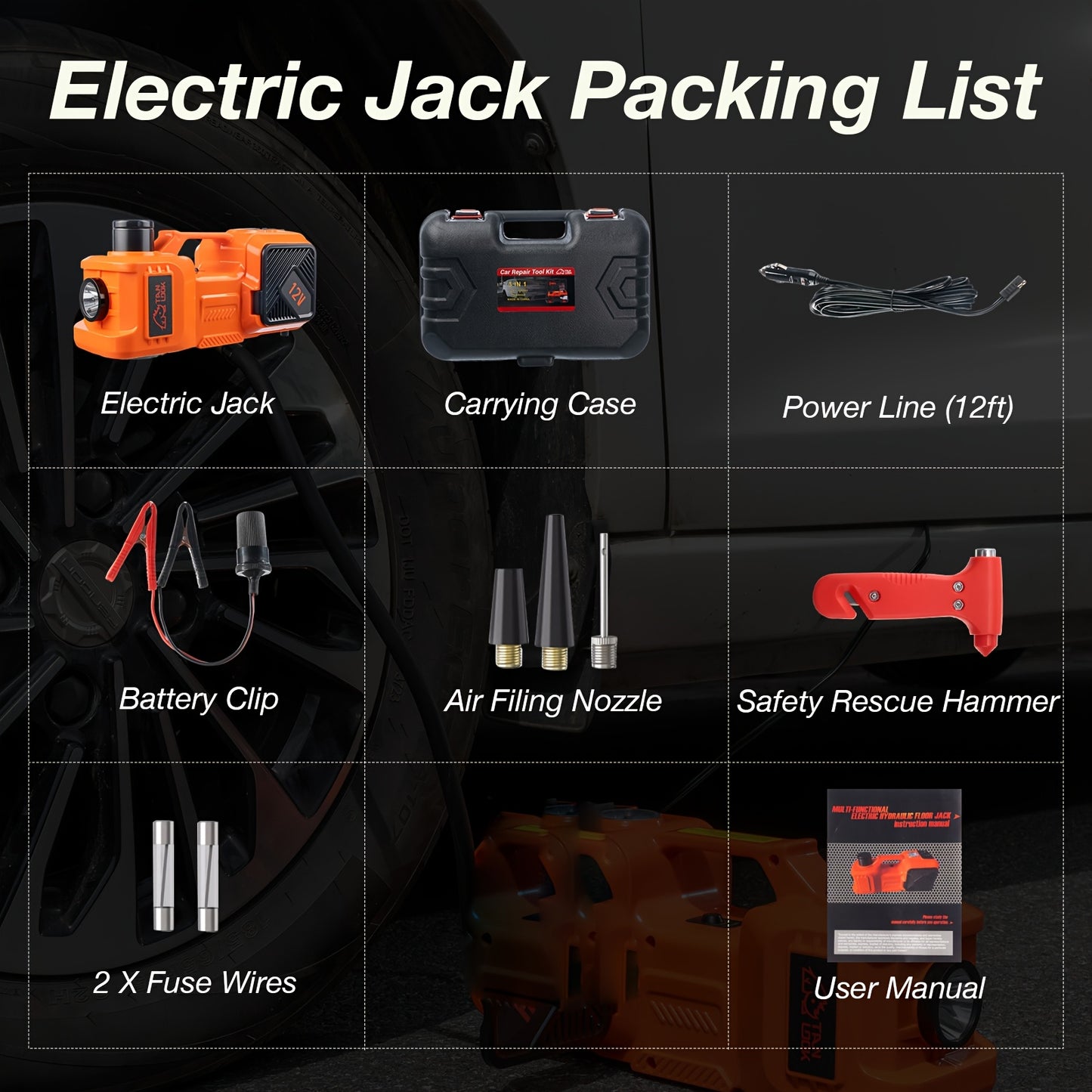 5 Ton Electric Car Jack, Hydraulic Jack and Electric Impact Wrench, Portable Car Lift with Built-in Air Pump, Suitable for SUV MPV Car Truck, Tire Replacement Garage Maintenance, Emergency Maintenance