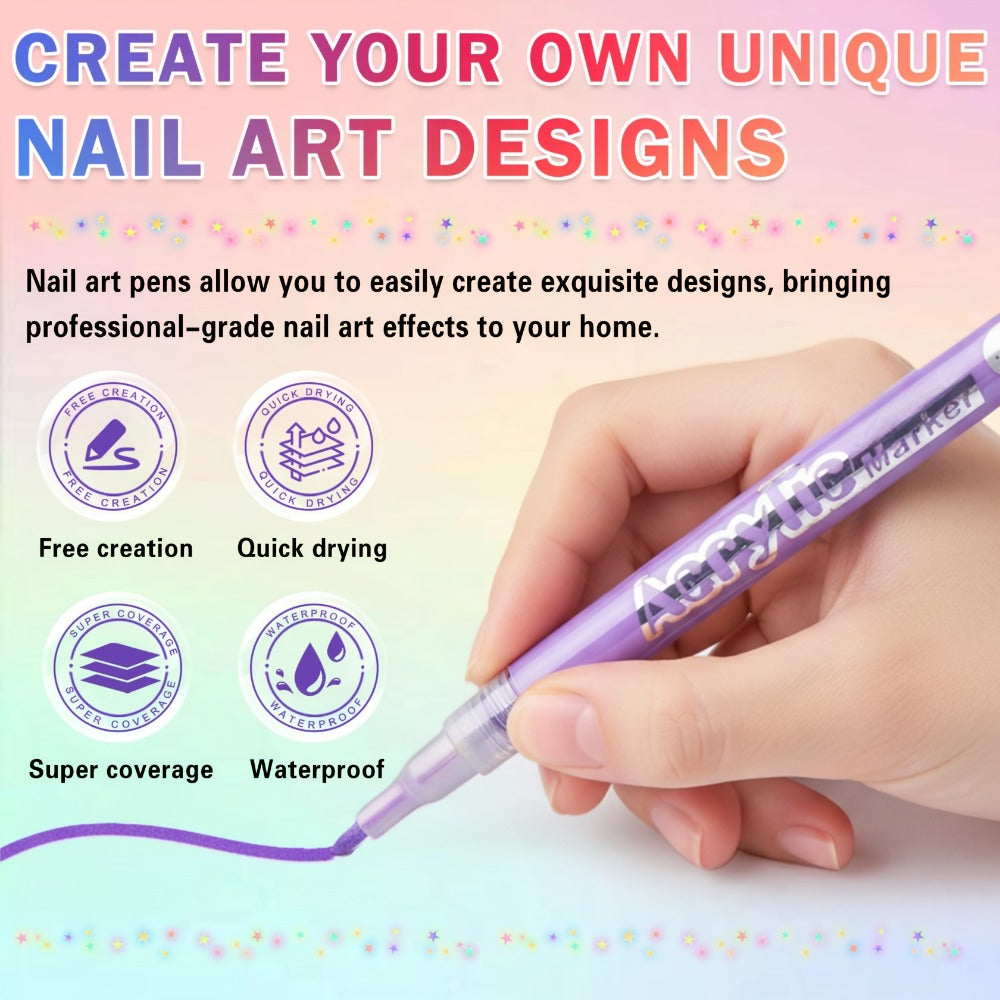 36-Color Waterproof Nail Art Pen Set with Fine Liner Brush Tip – Acrylic Nail Polish Pens for Painting Dotting French Tips Liner Drawing & Gel Decoration, Quick-Dry Smudge-Proof DIY Manicure Kit for Beginners & Pros