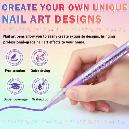 36-Color Waterproof Nail Art Pen Set with Fine Liner Brush Tip – Acrylic Nail Polish Pens for Painting Dotting French Tips Liner Drawing & Gel Decoration, Quick-Dry Smudge-Proof DIY Manicure Kit for Beginners & Pros