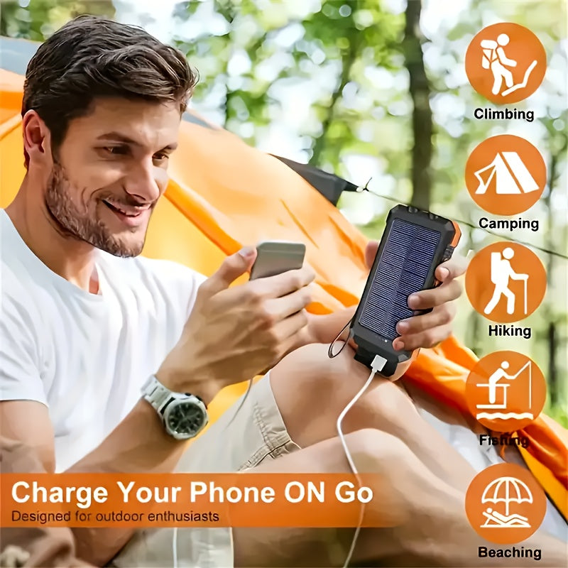 2pcs Solar Charger 20000Mah, 40000Mah, Portable Dual USB Output Solar Charging Panel, Fast Charging External Battery Pack, Built-In LED Flashlight Emergency Model for Hiking. (Pack of 2)