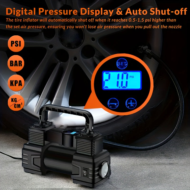Portable Tire Inflator, 12V 150 PSI, Handheld Pump with Digital Pressure Gauge, for Car, Motorcycle, Bicycle, Balls, And Sports Equipment, Cars, Inflatable Mats, Swimming Rings, Kayaks, Without Battery