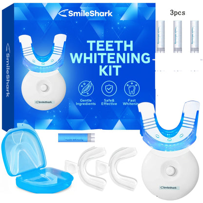 LED Teeth Whitening Kit with 3 Gel Syringes & Remineralizing Gel — LED Light Accelerator, Mouth Trays & Case, At-Home Stain Removal for Coffee Wine Tobacco, Fast Visible Results, Mint Flavor